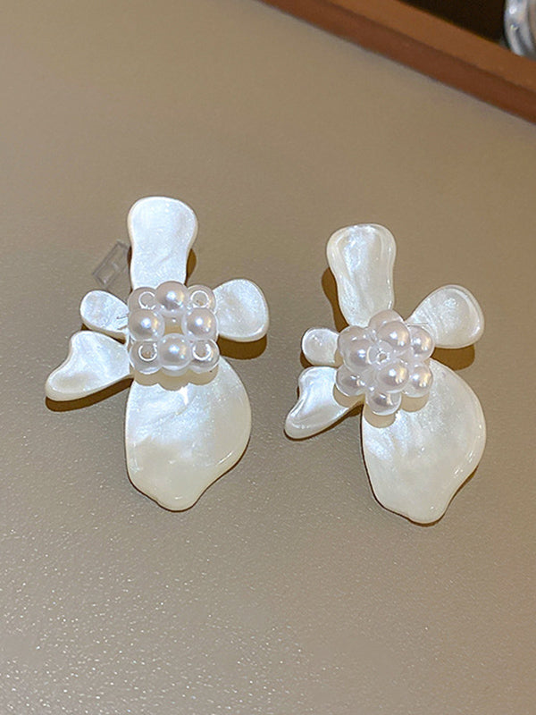 Acrylique & Accessoires de boucles d'oreilles en forme de fleur d'imitation de perle