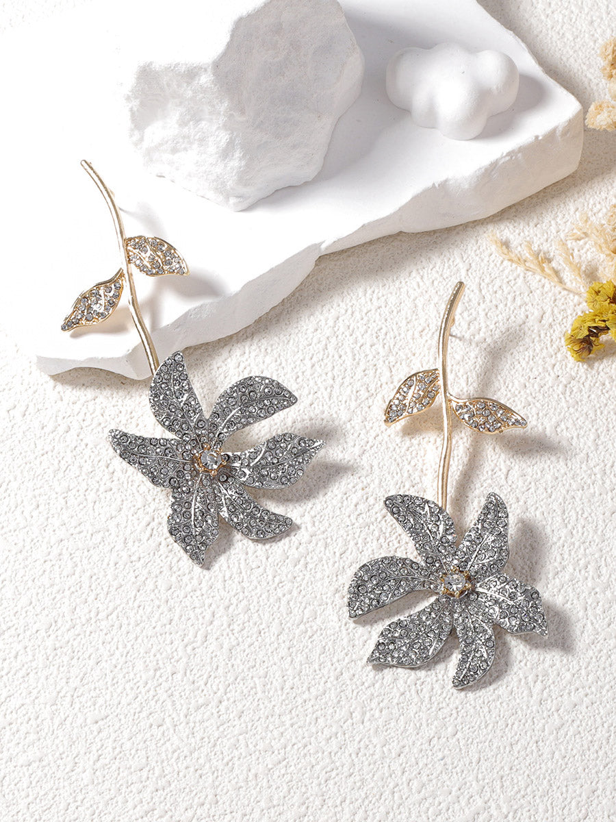 Boucles d'oreilles brillantes en forme de fleur, à strass