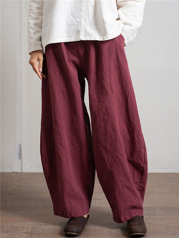 Pantalon simple taille haute, à jambes larges, couleur unie