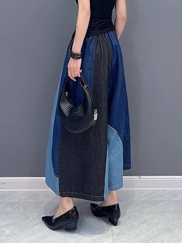 Jean ample à jambes larges, à taille élastique, à empiècements, couleur contrastée