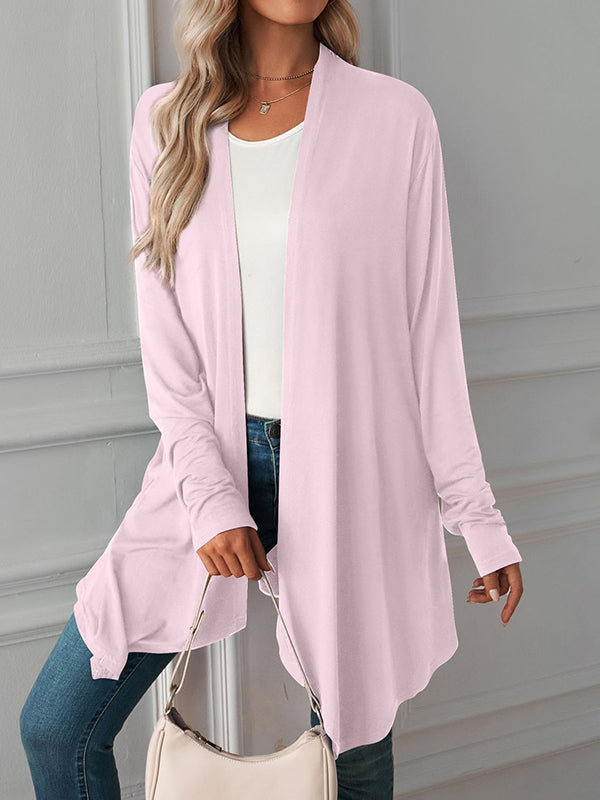 Vêtements d'extérieur amples à manches longues et col tendance de couleur unie