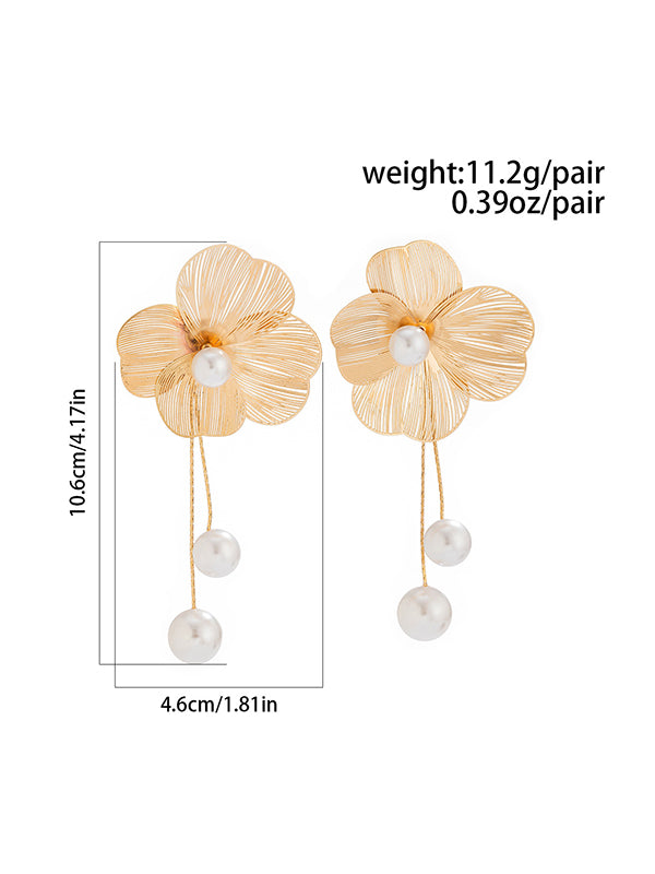 Boucles d'oreilles pendantes en forme de fleur, à pompons