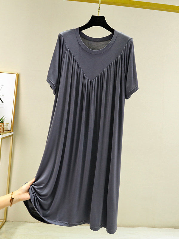 Robe pyjama ample en modal plissée de couleur unie