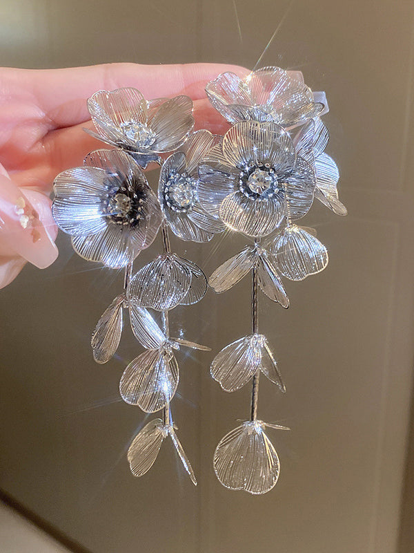 Boucles d'oreilles pendantes géométriques en forme de fleur, à strass