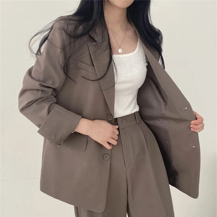 Costume Pantalon Femme Coupe Loose Blazer Baggy