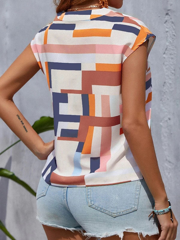 T-shirt ample imprimé sans manches, à col en V