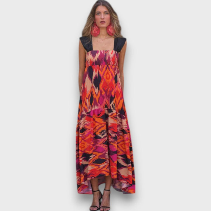Naiara – Robe maxi avec imprimé ethnique et bretelles statement