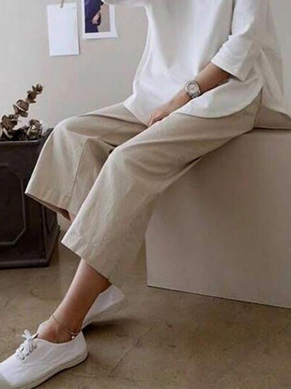 Pantalon ample décontracté à jambes larges de grande taille, ligne 5 couleurs