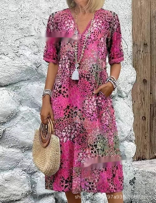 Arlene - Robe midi imprimée avec décolleté en V