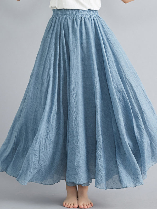 Jupe ample plissée coupe trapèze, à taille élastique, couleur unie