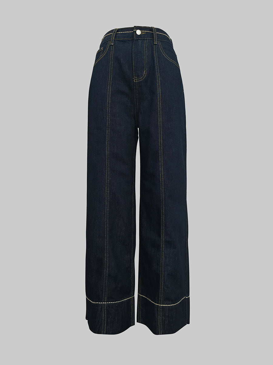 Jean taille haute, à jambes larges, à poches