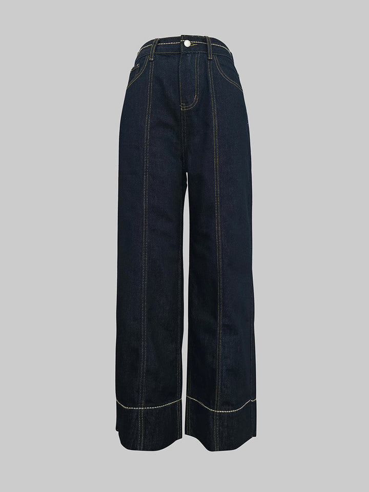 Jean taille haute, à jambes larges, à poches