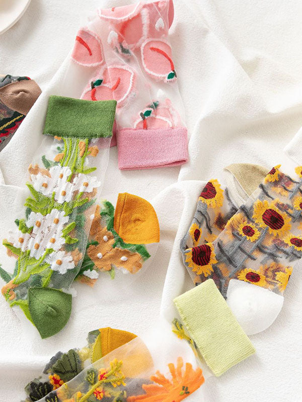 Chaussettes respirantes à imprimé floral, transparentes, à empiècements, absorbant la sueur, accessoires