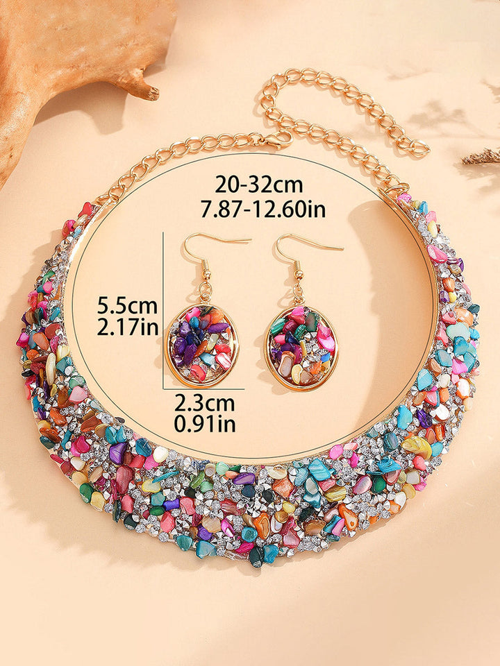 Parure collier et boucles d'oreilles géométrique brillante à coupe irrégulière, à strass