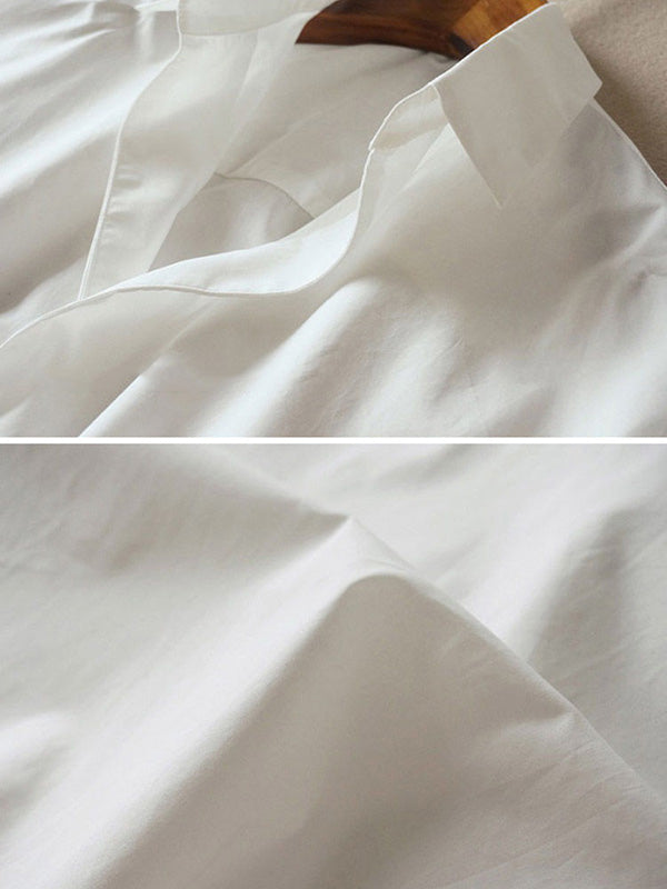 Chemisier décontracté ample à manches courtes, à col revers, couleur unie