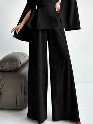 Pantalon ample taille haute, à empiècements, couleur unie