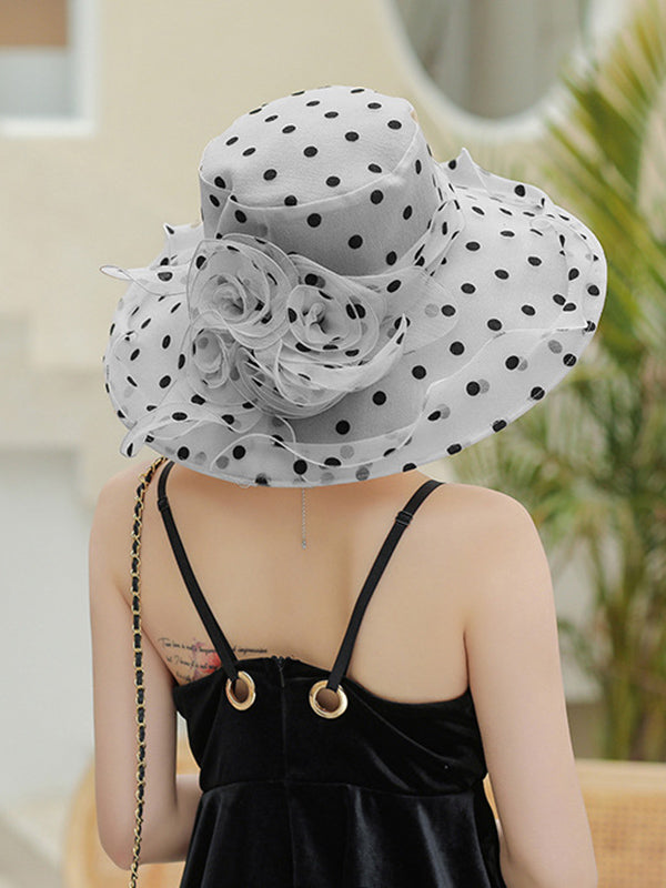 Chapeau de soleil transparent en forme de fleur, en gaze, à pois, à empiècements
