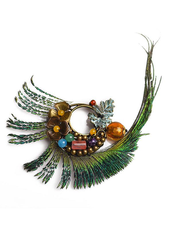 Broche florale de plume de paon vintage