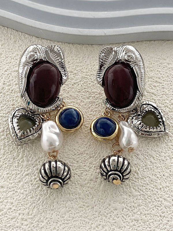Boucles d'oreilles brillantes à coupe irrégulière, en forme d'animal, en forme de cœur