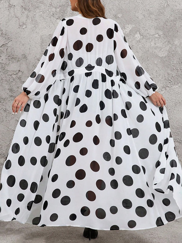 Veste plissée transparente taille haute, à manches longues, à pois, à empiècements, à décolleté en V profond