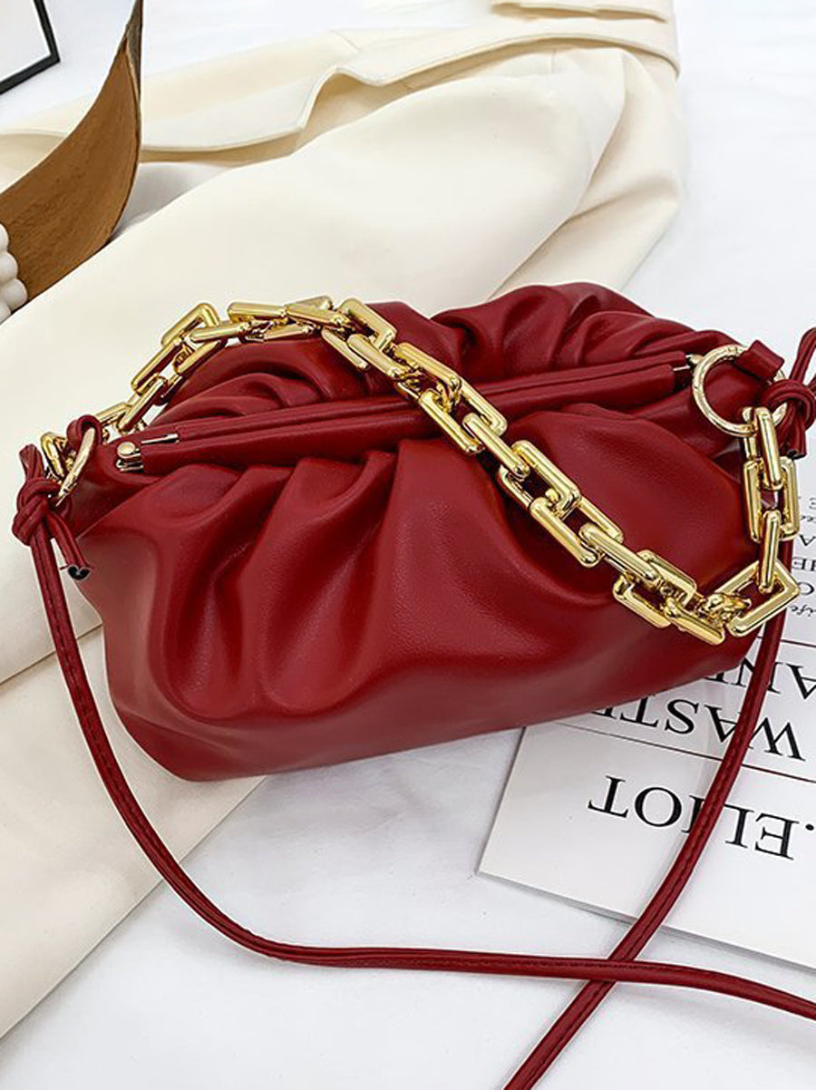 Sac bandoulière à fermeture éclair, à chaîne, couleur unie