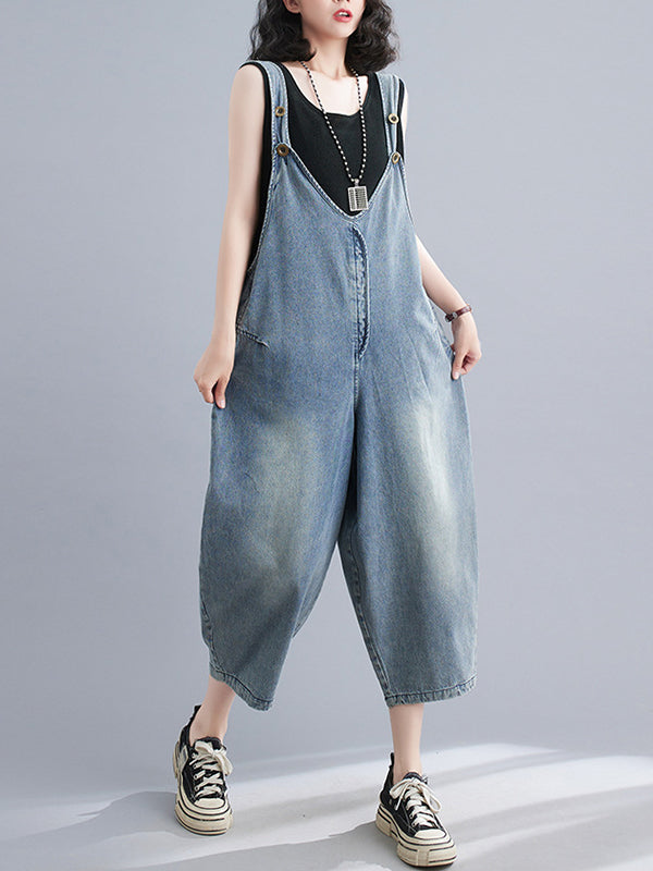 Salopette courte ample boutonnée en jean