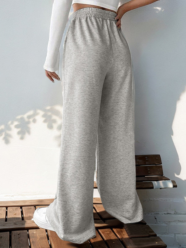 Pantalon ample taille haute, à taille élastique, couleur unie