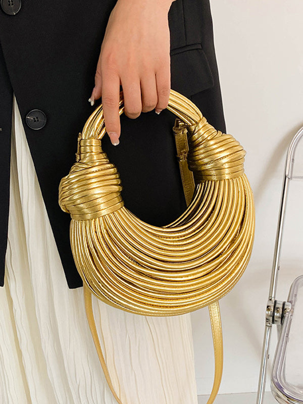 Sac bandoulière brillant à empiècements, couleur unie