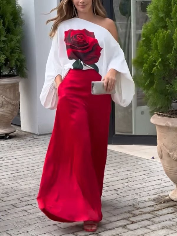 Pantalon ample taille haute, à poches, couleur unie