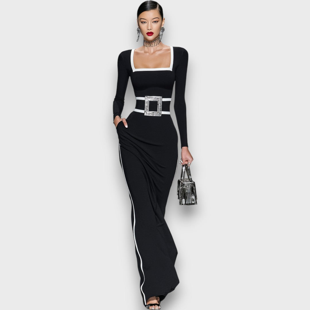 Salvinea – Robe maxi ajustée avec décolleté carré