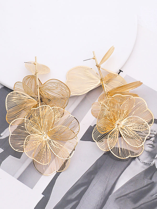 Boucles d'oreilles pendantes à fleurs en 3D, couleur unie