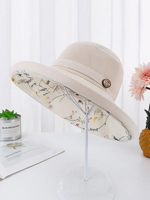 Chapeau de soleil ajouré imprimé à lacets, à empiècements