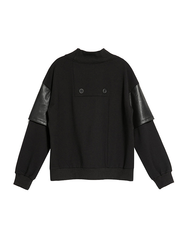 Sweat-shirt asymétrique épais en PU à empiècements faux-deux