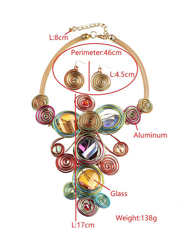 Collier artisanal en fil de pierres précieuses & Ensemble de boucles d'oreilles
