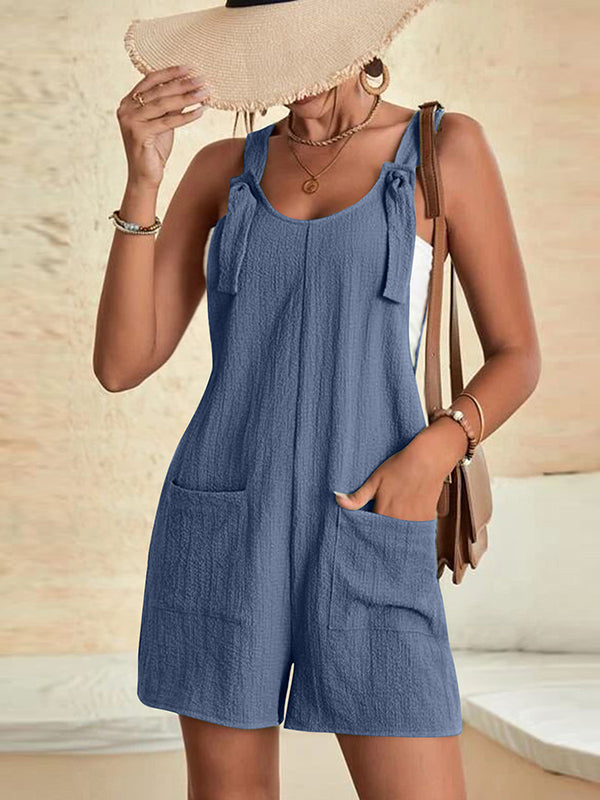 Combishort ample sans manches, à col en U, couleur unie