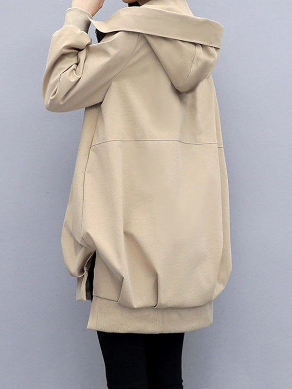 Décontracté ample 4 couleurs plissé fermeture éclair à capuche manches longues vêtements d'extérieur