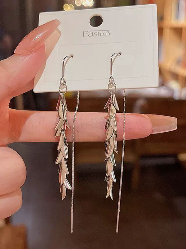 Boucles d'oreilles pendantes en forme de feuilles, à pompons