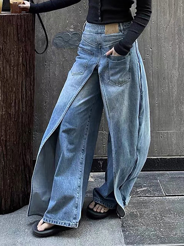 Faux bas de pantalon en jean réversible à deux poches larges