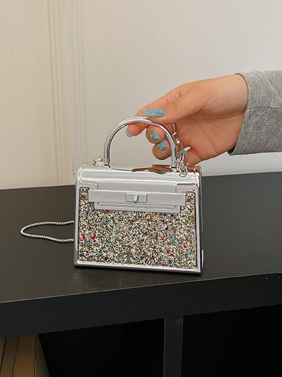 Sac à main bandoulière brillant géométrique à chaîne