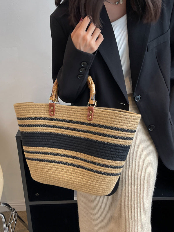 Sac à main rayé à empiècements, couleur contrastée