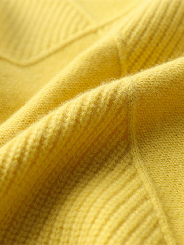 Pull décontracté ample rayé à col haut, à manches longues, couleur unie