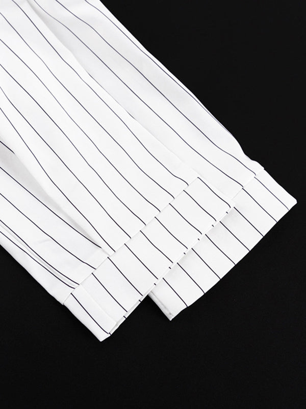 Coupe Irrégulière Manches Longues Joint Fendu Rayé Revers Blouses