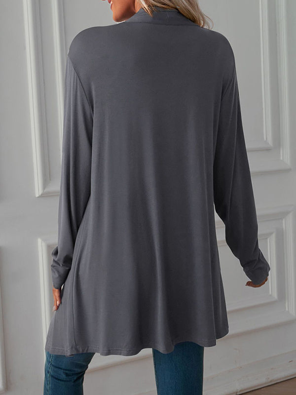 Vêtements d'extérieur amples à manches longues et col tendance de couleur unie