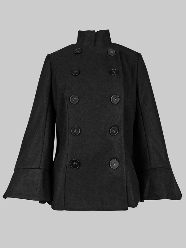 Vestes évasées à boutons, couleur unie, col montant – Manteau en laine d'avoine