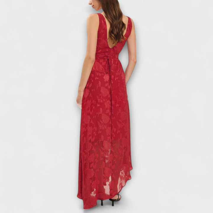 Opale - Robe Maxi en Jacquard à Lacets Décolleté Élégante