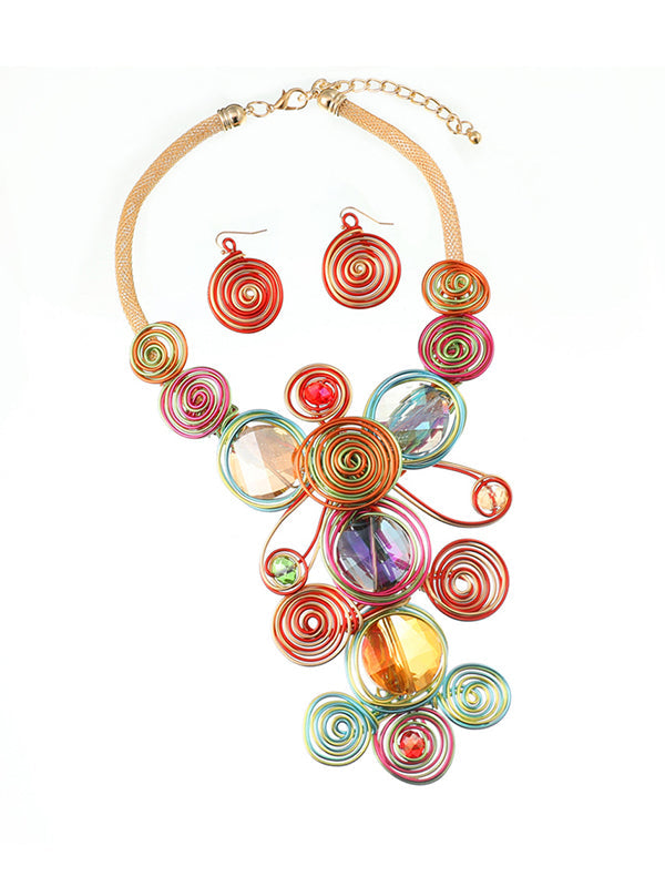 Collier artisanal en fil de pierres précieuses & Ensemble de boucles d'oreilles