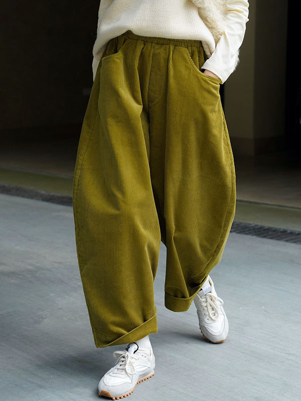Pantalon ample vintage en velours côtelé, jambe large, couleur unie