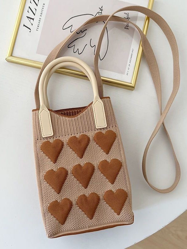 Sac à main à imprimé cœurs, à empiècements