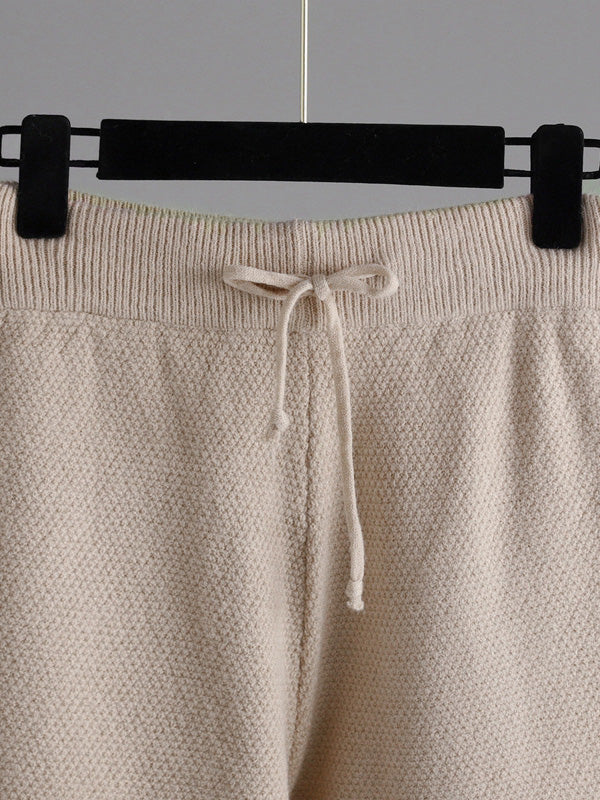 Ensemble deux pièces élégant ample à ourlet plongeant, à manches longues, à col rond, à jambes larges, couleur unie – pull + pantalon