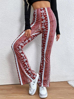 Pantalon imprimé taille haute, à empiècements, couleur contrastée